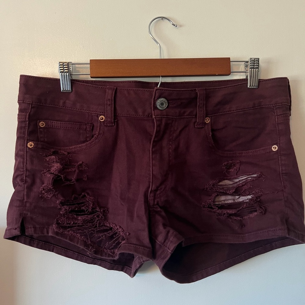 American Eagle Outfitters Distressed Maroon Jean Shorts